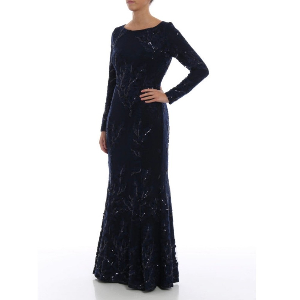 Ralph Lauren Embroidered Tulle Mermaid Gown Navy Blue Formal Dress 10